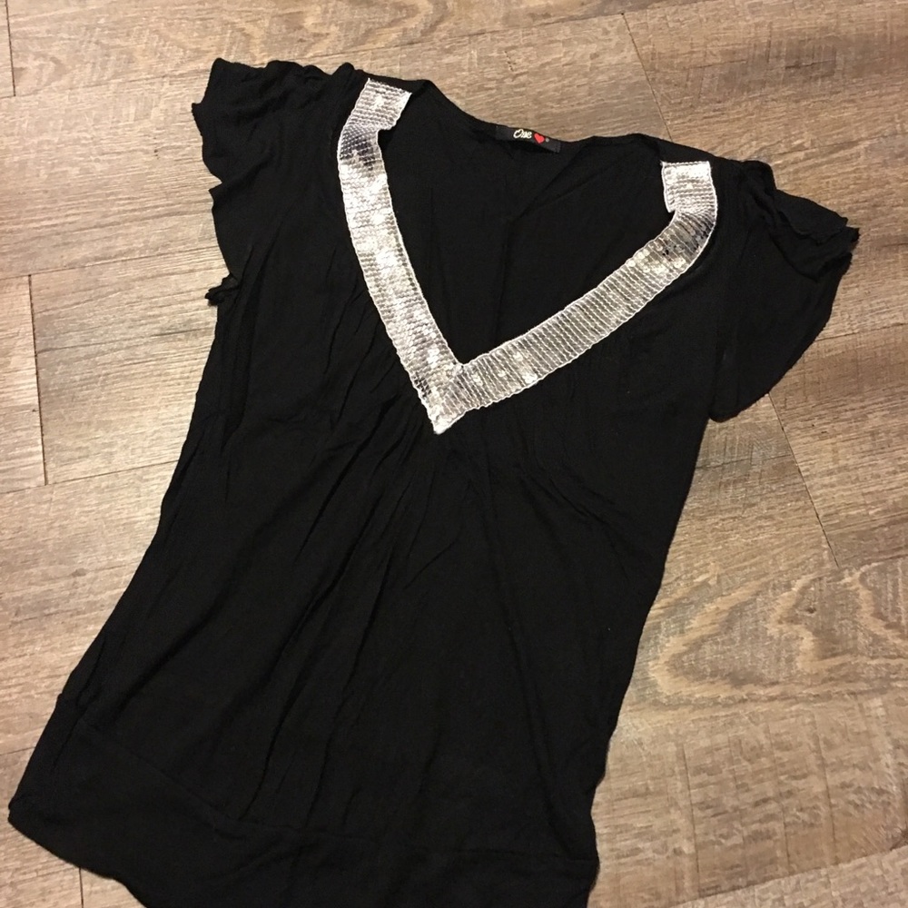 Black sequin v-neck